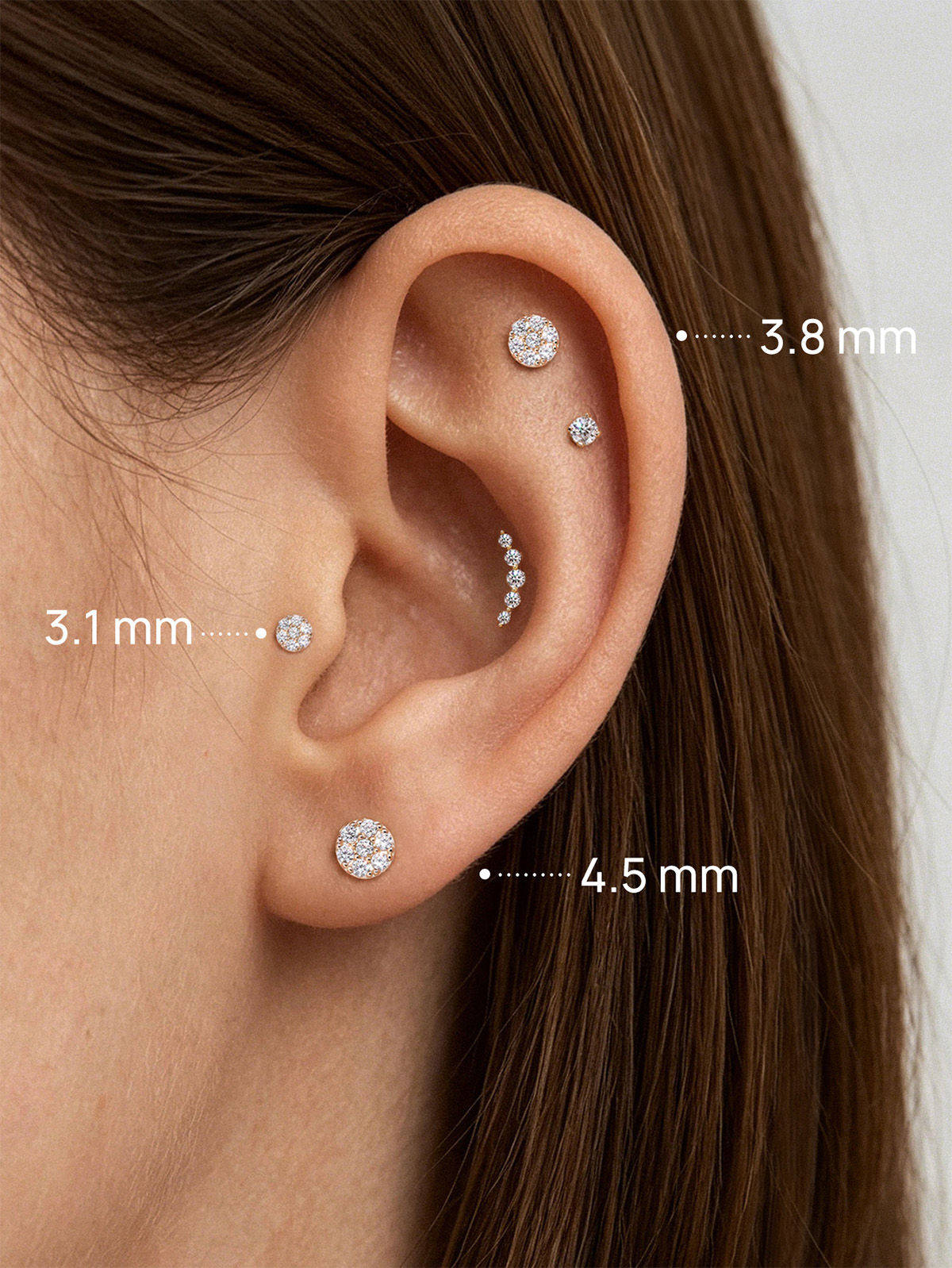 KOSINER 14K Solid Gold 3.8MM Classic Round Flat Back Stud