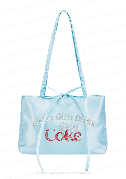 Rhinestone Pretty Girls Drink Diet Cola Y2K Satin Bags Cherrykitten