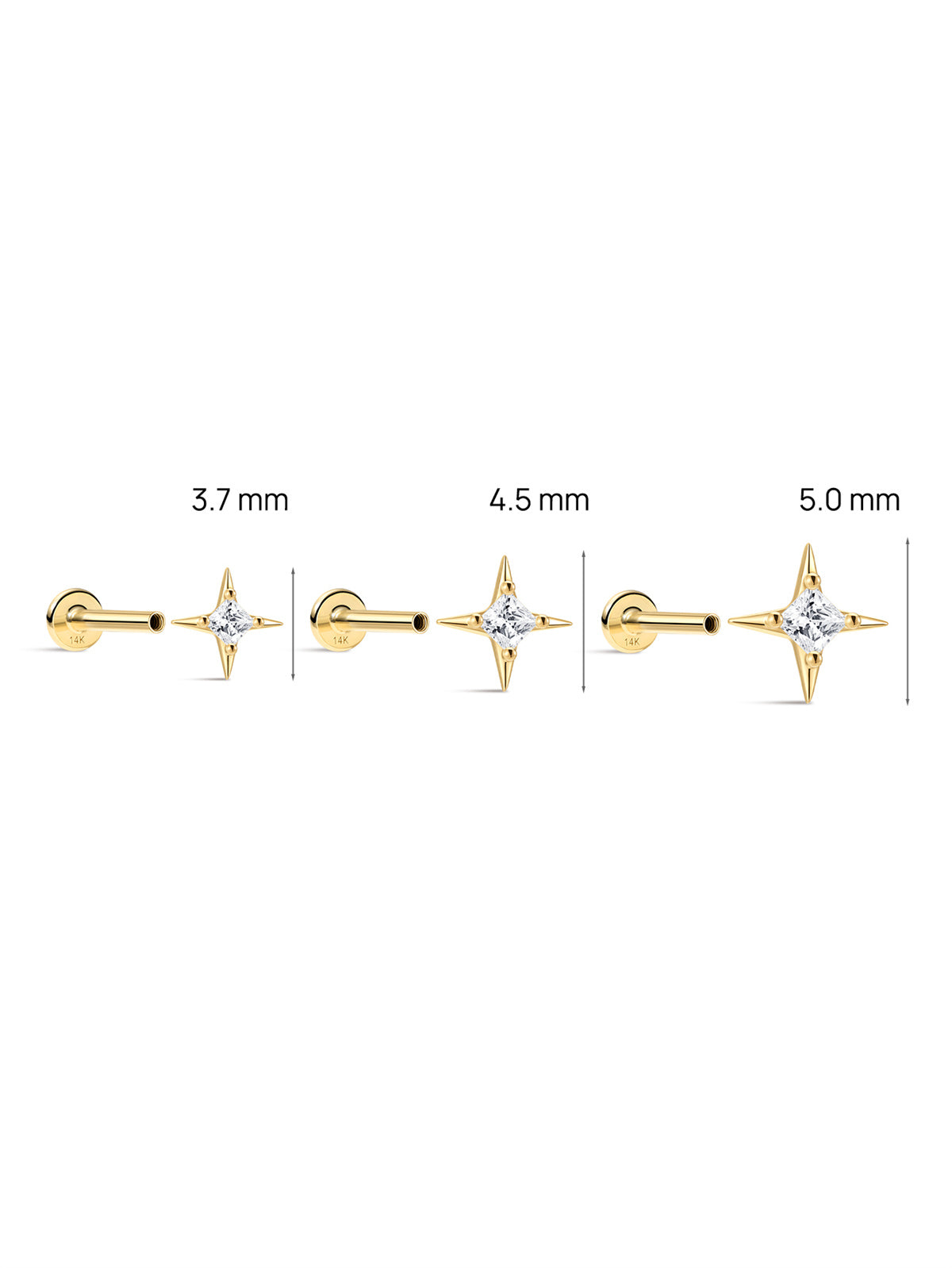 KOSINER 14K Solid Gold Delicate Four-Point Star Flat Back Stud