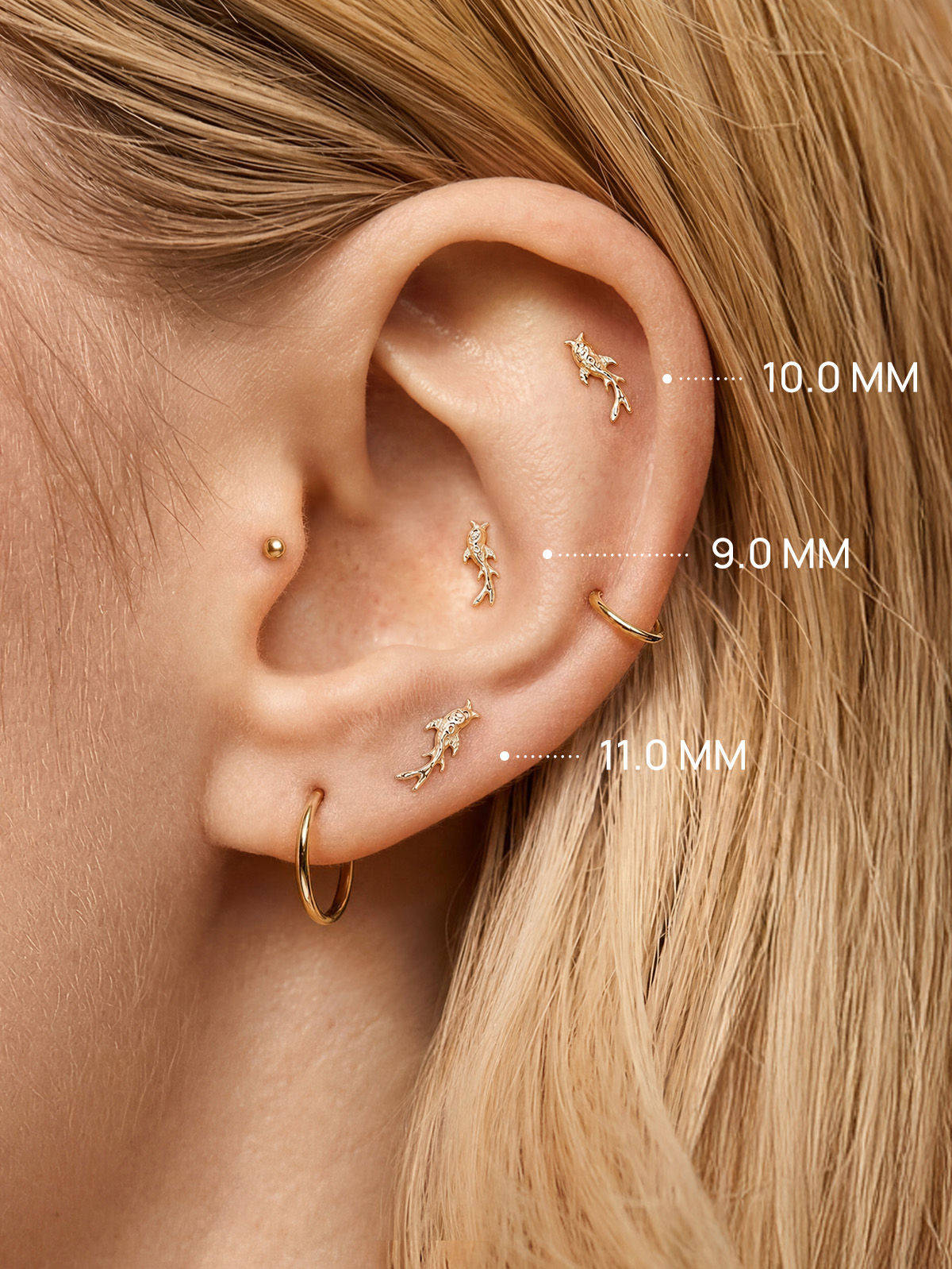 KOSINER 14K Solid Gold Dainty Textured Goldfish Flat Back Stud