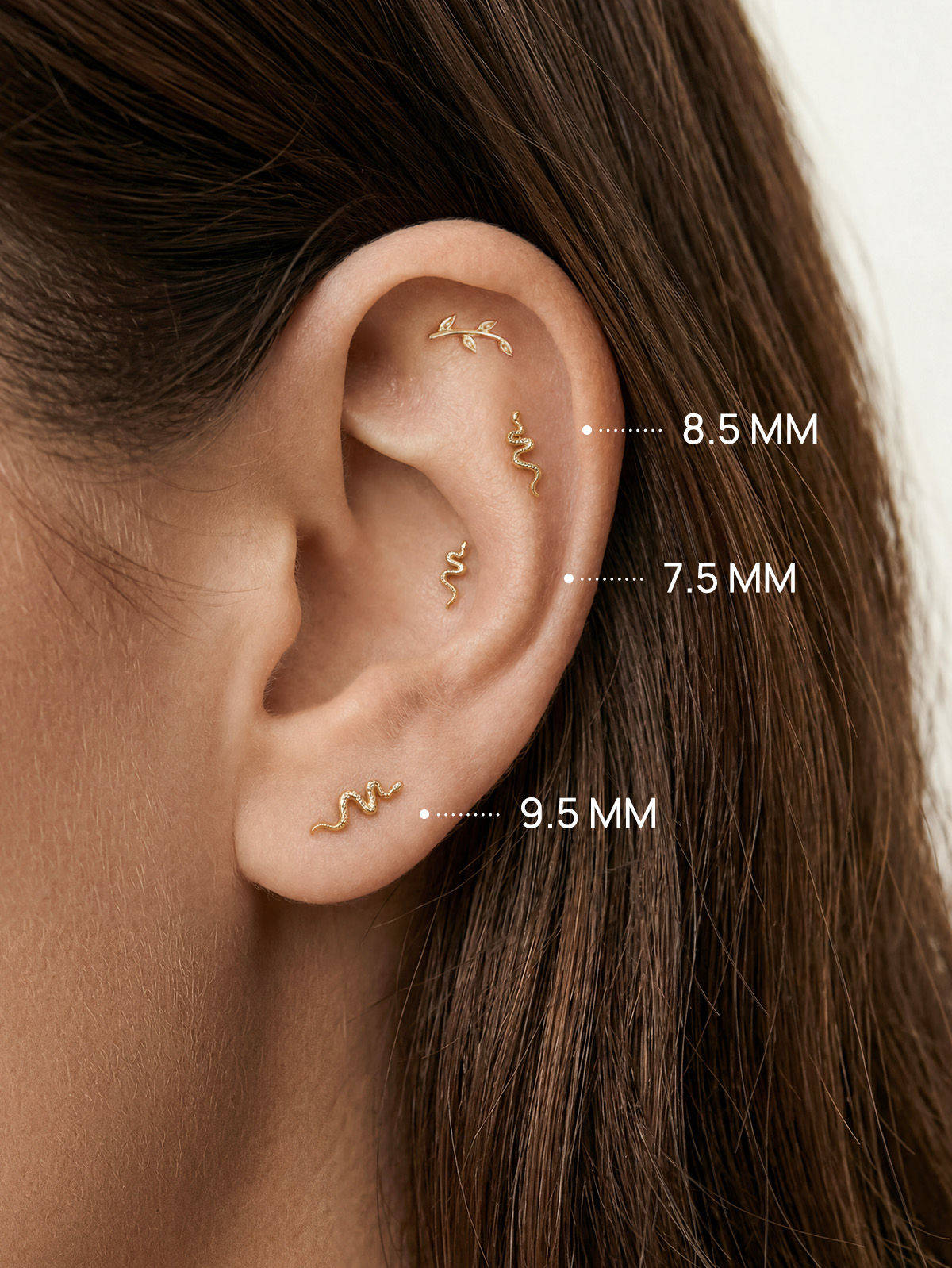 KOSINER 14K Solid Gold Textured Snake Flat Back Stud