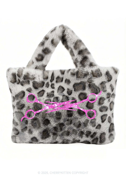 Glitter Scissors Y2K Plush Leopard Handbag Cherrykitten
