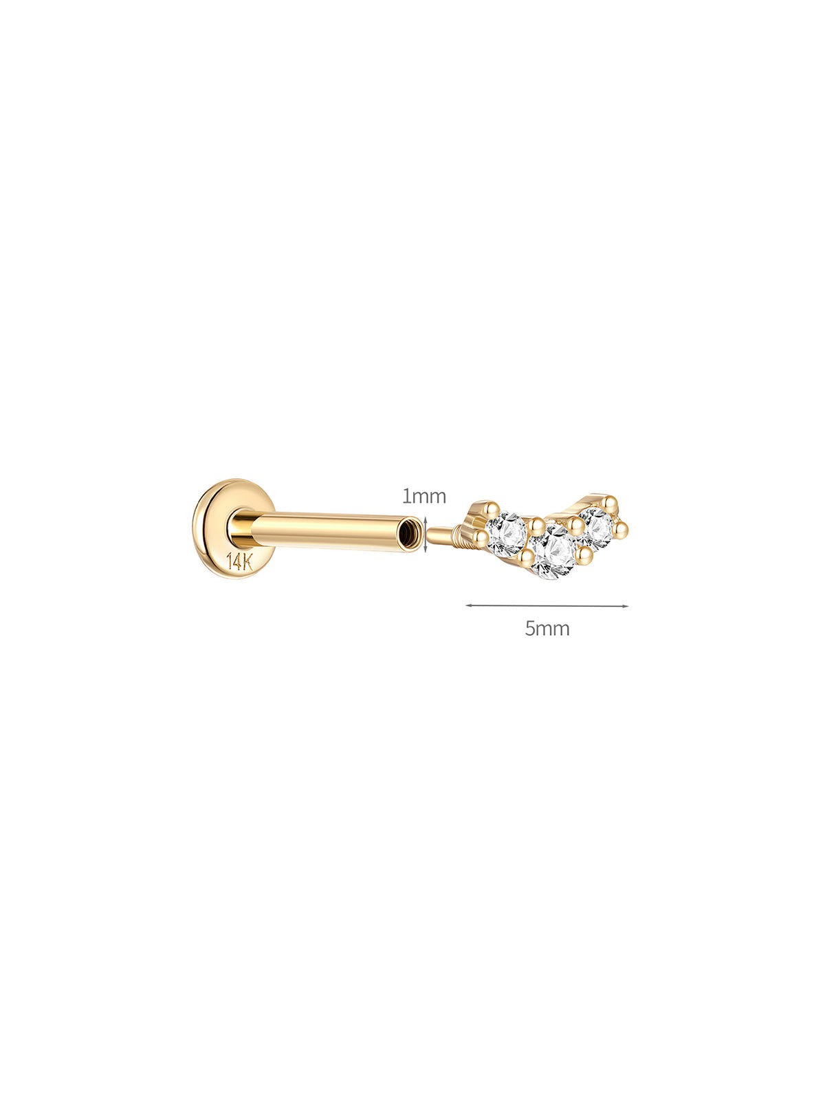 KOSINER 14K Solid Gold Delicate Pave Curved Flat Back Stud