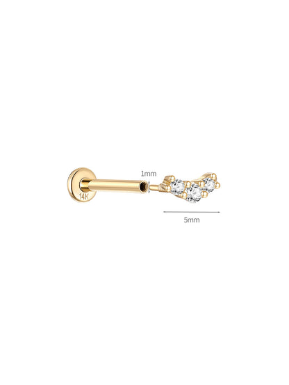 KOSINER 14K Solid Gold Delicate Pave Curved Flat Back Stud