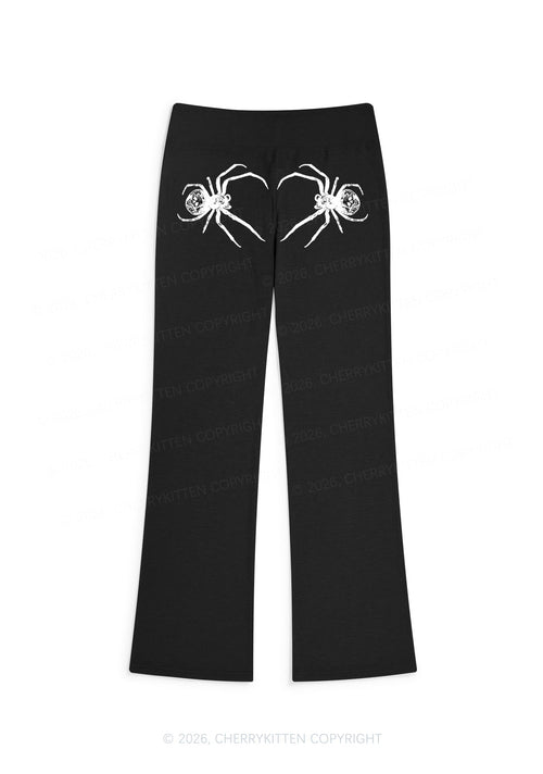 Skull Spider Y2K Low Rise Drawstring Flare Pants Cherrykitten