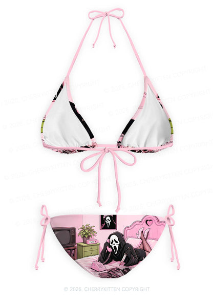 Halloween Skeleton Calling Y2K Print Bikini Set Cherrykitten