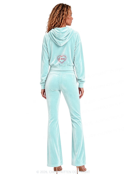 Rhinestone Love Cxxt Y2K Velvet Tracksuit Set Cherrykitten