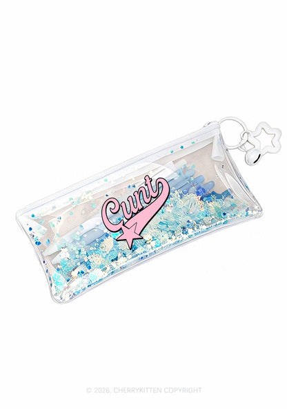 Pink Cxxt Star Y2K Quicksand Transparent Pencil Pouch Cherrykitten