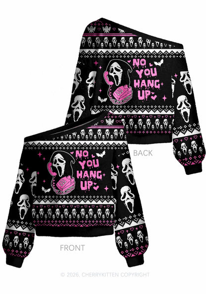 Halloween No You Hang Up Y2K Off Shoulder Knit Sweatshirt Cherrykitten