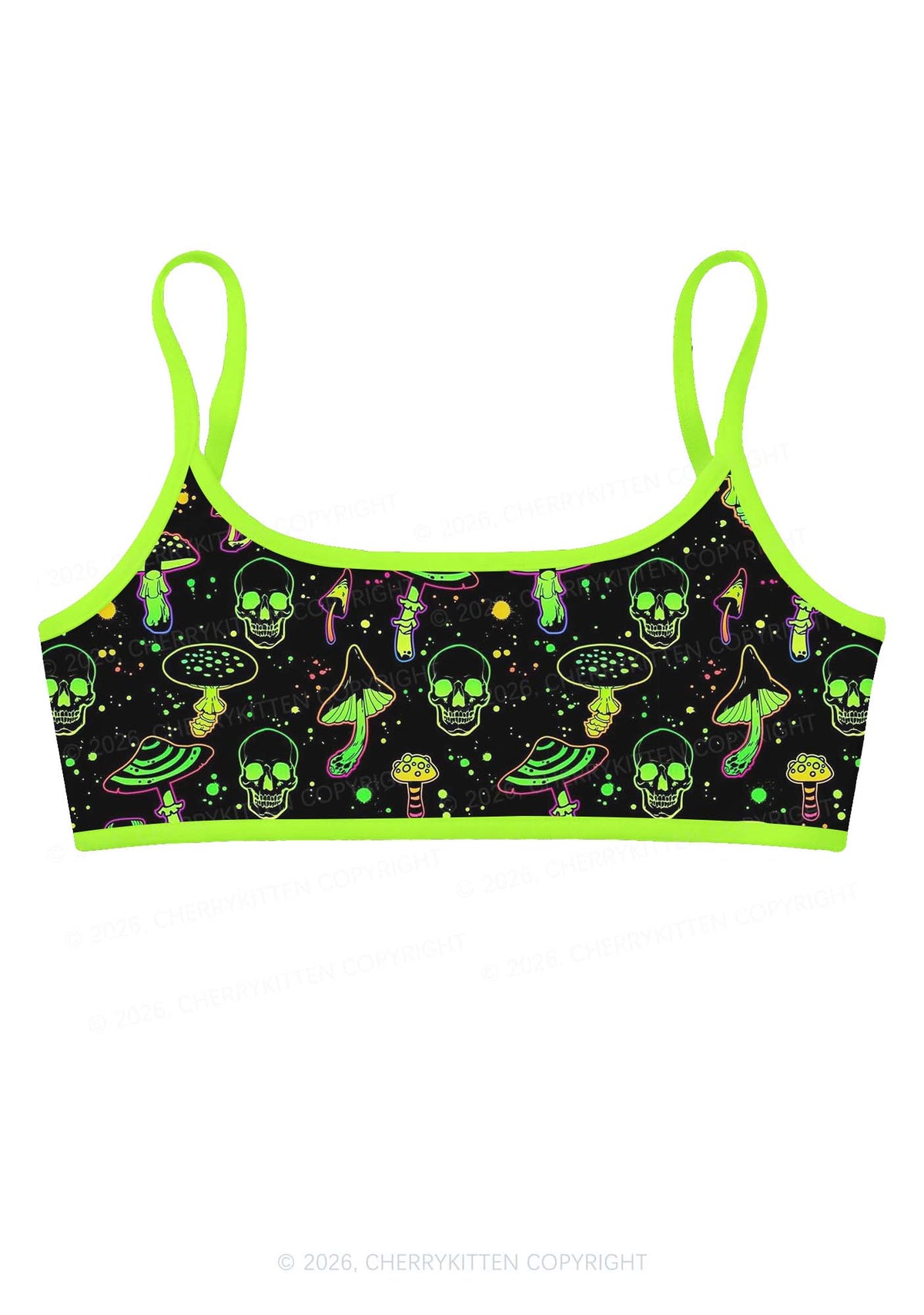 Neon Skull Mushroom Y2K Print Super Crop Cami Cherrykitten