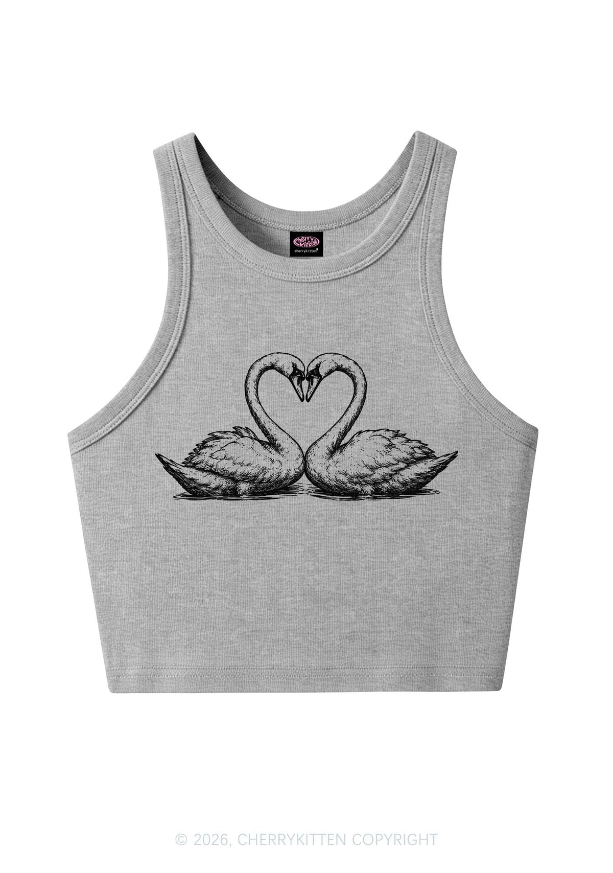 Pink Swans Heart Y2K Crop Tank Top Cherrykitten