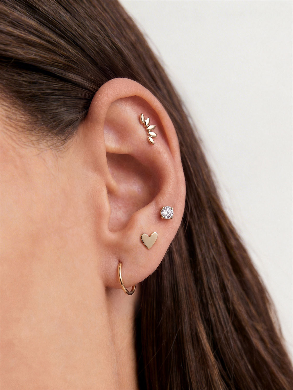 KOSINER 14K Solid Gold Glossy Petal Arc Flat Back Stud