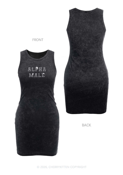 Rhinestone Alpha Male Y2K Washed Tank Dress Cherrykitten