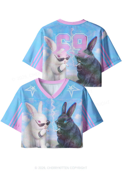 Smoking Punk Bunny Y2K Crop Sport Jersey Shirts Cherrykitten