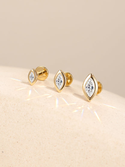 KOSINER 14K Solid Gold Bezel-Set Marquise Lab-Grown Diamond Flat Back Stud