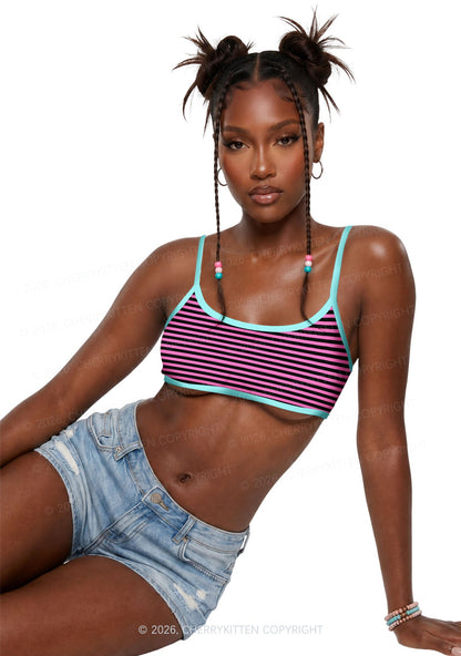 Pink And Black Stripes Y2K Print Super Crop Cami Cherrykitten