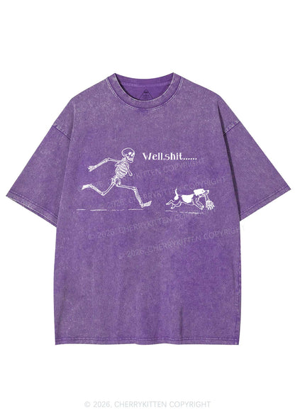 Halloween Well Shxt Skeleton Dog Y2K Shirts Washed Tee Cherrykitten