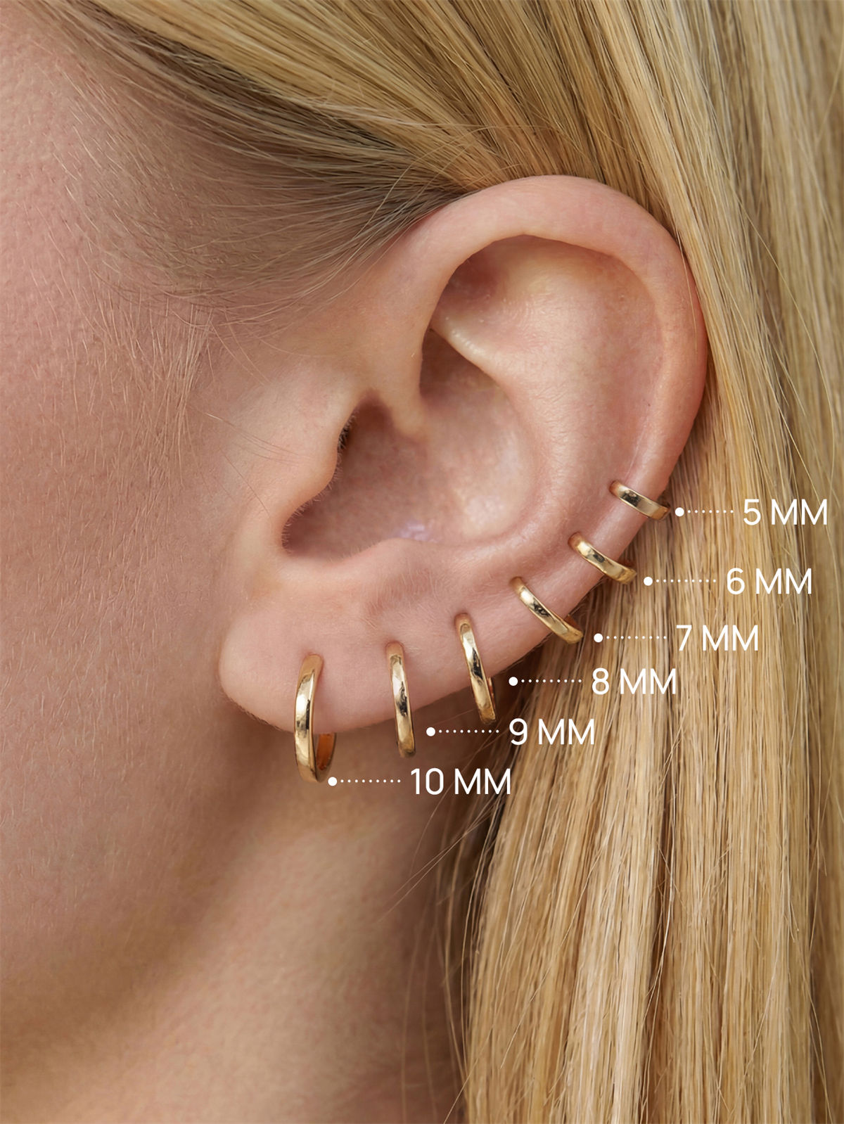 KOSINER 14K Solid Gold Minimalist Glossy Hoop