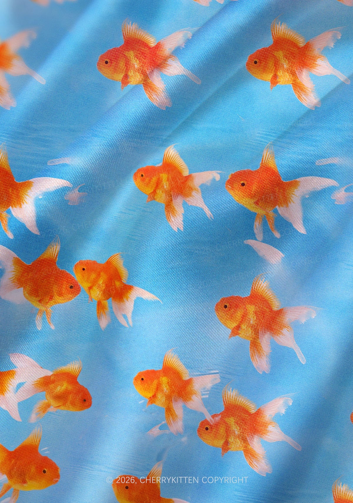 Goldfish Y2K Print Satin Cowl Neck Slip Dress Cherrykitten
