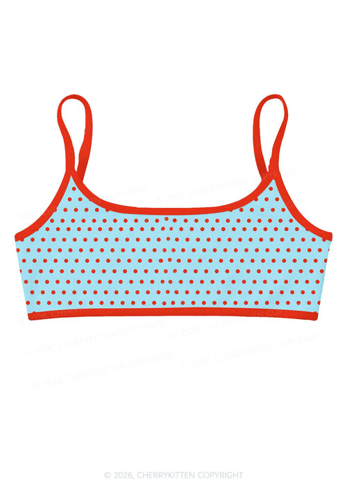 Red Dots On Blue Y2K Print Super Crop Cami Cherrykitten
