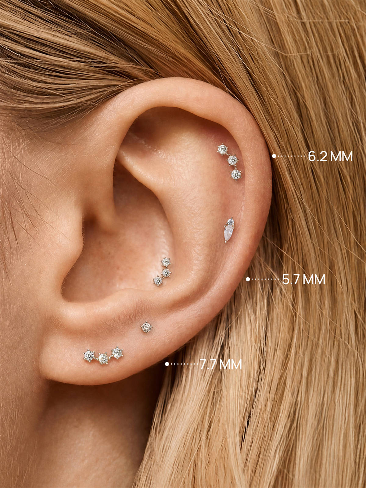KOSINER 14K Solid Gold Delicate Triple-Point Cluster Flat Back Stud