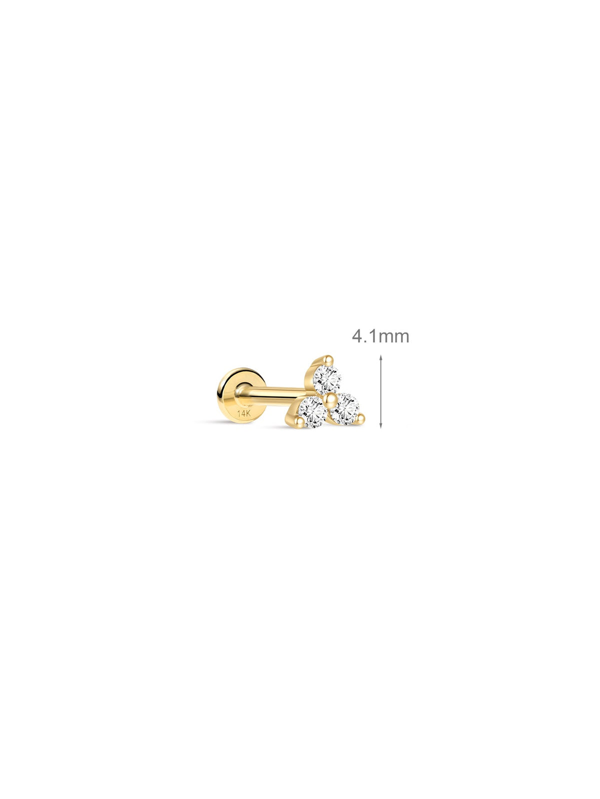 KOSINER 14K Solid Gold Minimalist Trinity Flat Back Stud
