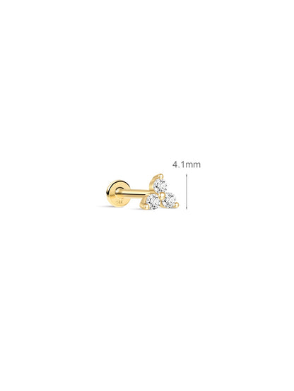KOSINER 14K Solid Gold Minimalist Trinity Flat Back Stud