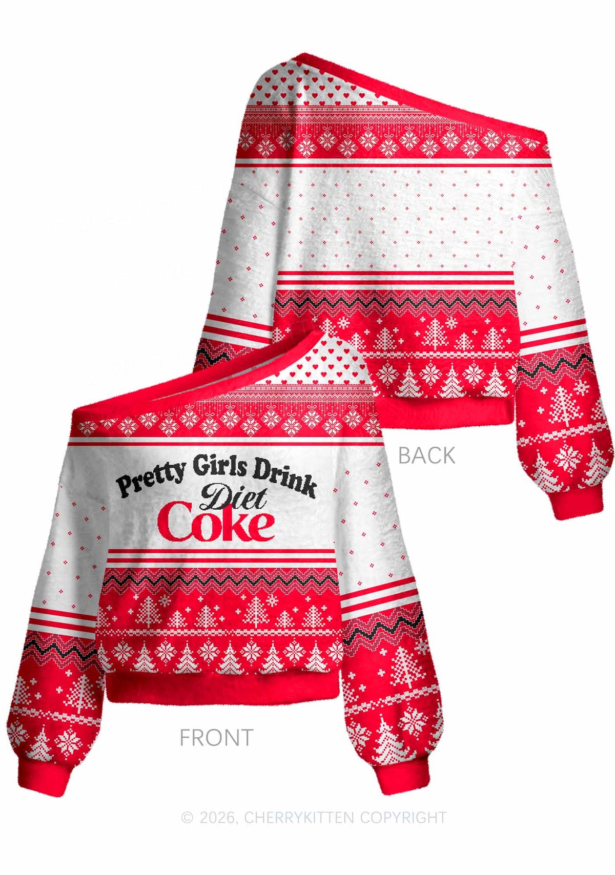 Pretty Girls Drink Diet Cola Y2K Off Shoulder Knit Sweatshirt Cherrykitten