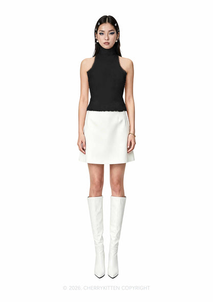 Plain Black Y2K Knit Turtleneck Tank Top Cherrykitten