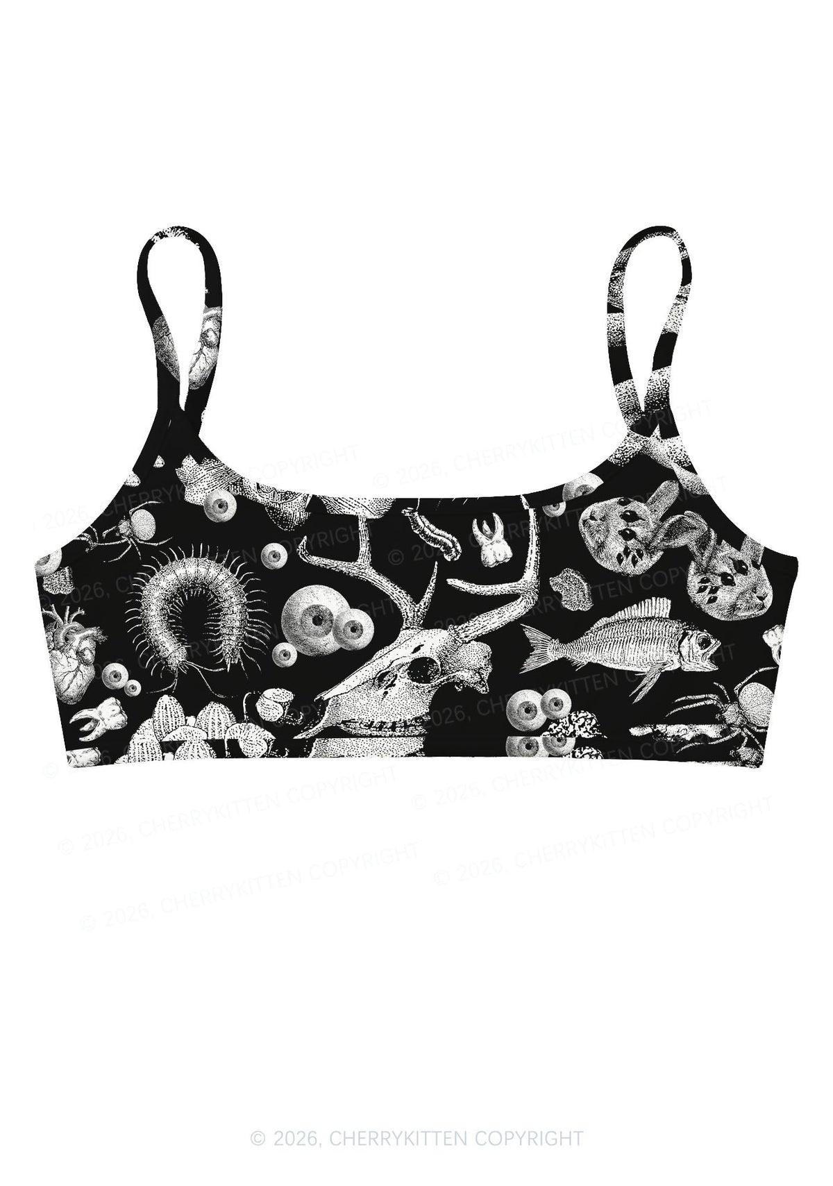 Halloween Dark Sheep Bone Y2K Print Super Crop Cami Cherrykitten