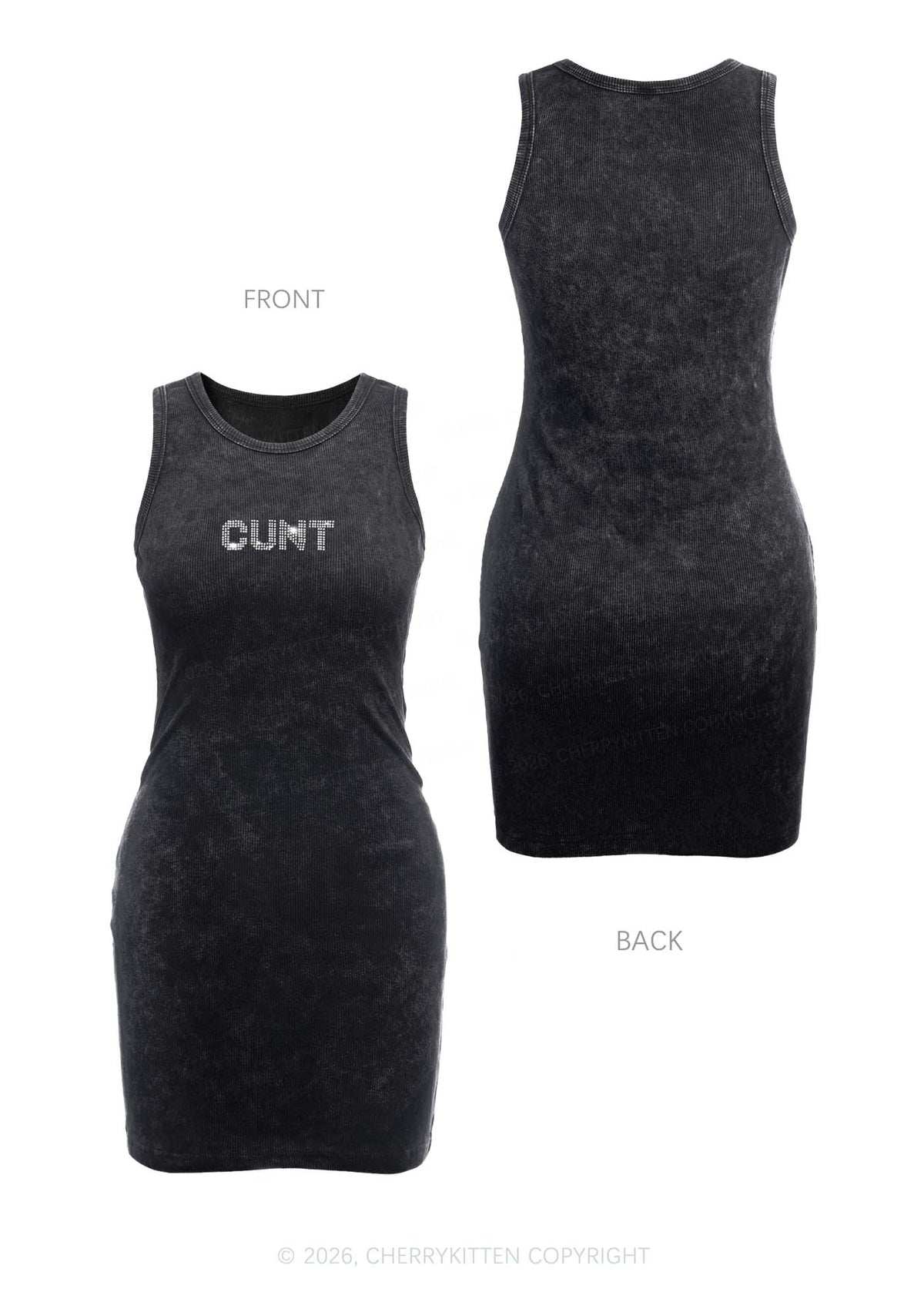 Rhinestone Cxxt Y2K Washed Tank Dress Cherrykitten