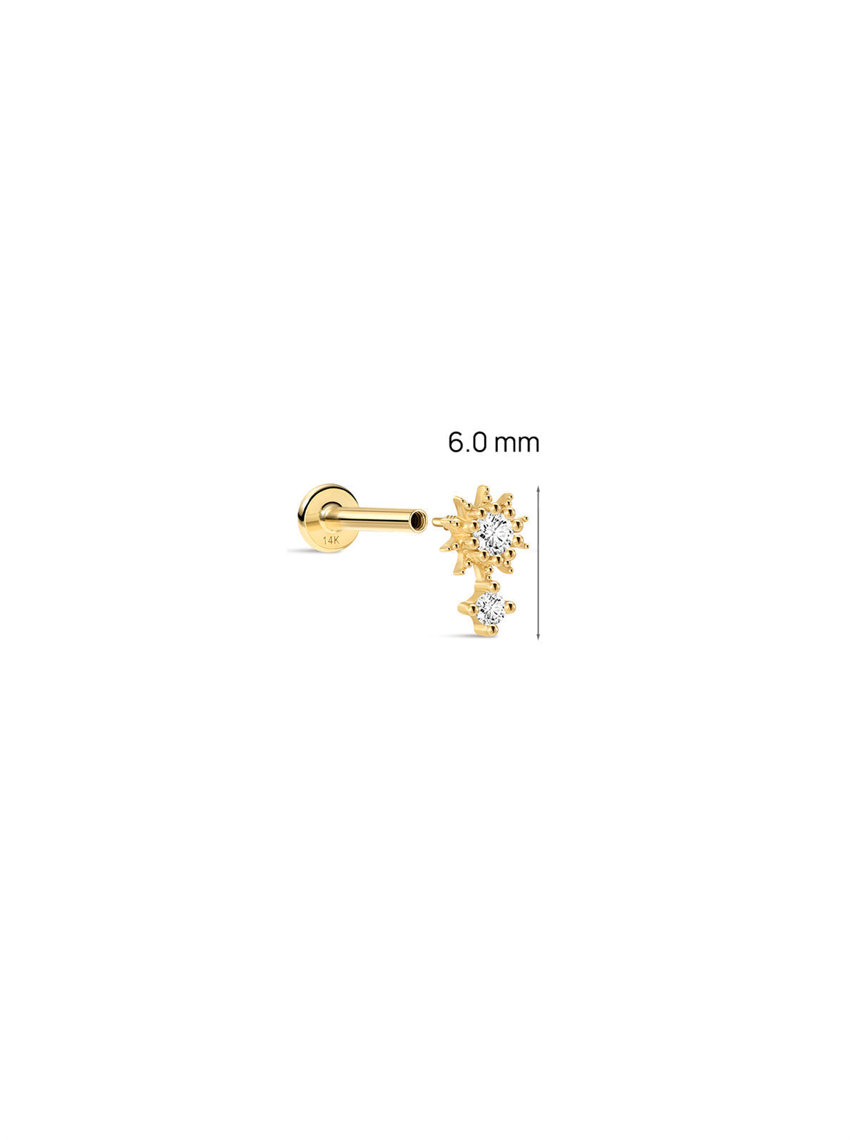 KOSINER 14K Solid Gold 6MM Delicate Sunflower Flat Back Stud