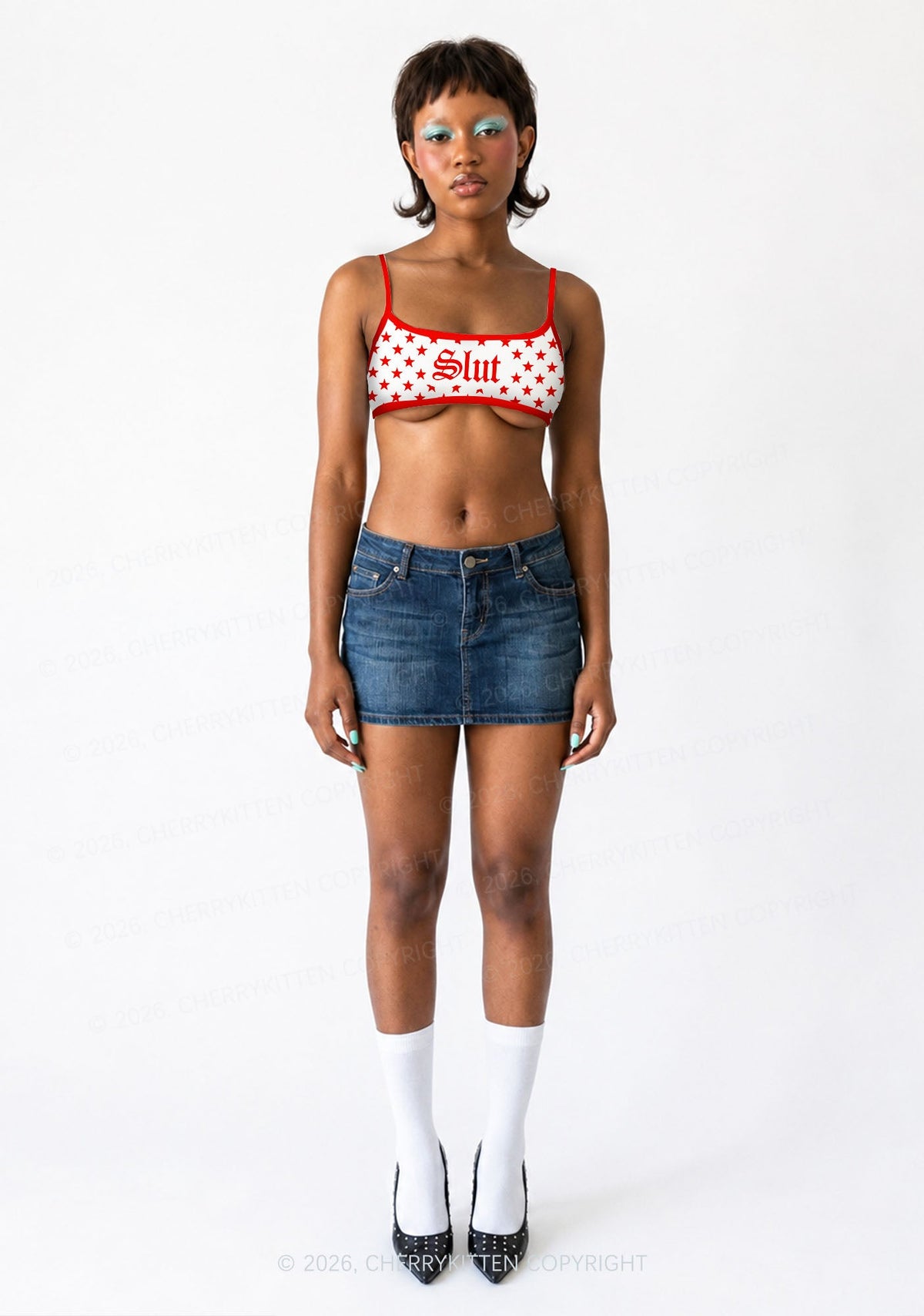 Red Slxt Star Y2K Print Super Crop Cami Cherrykitten