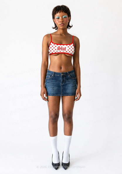 Red Slxt Star Y2K Print Super Crop Cami Cherrykitten