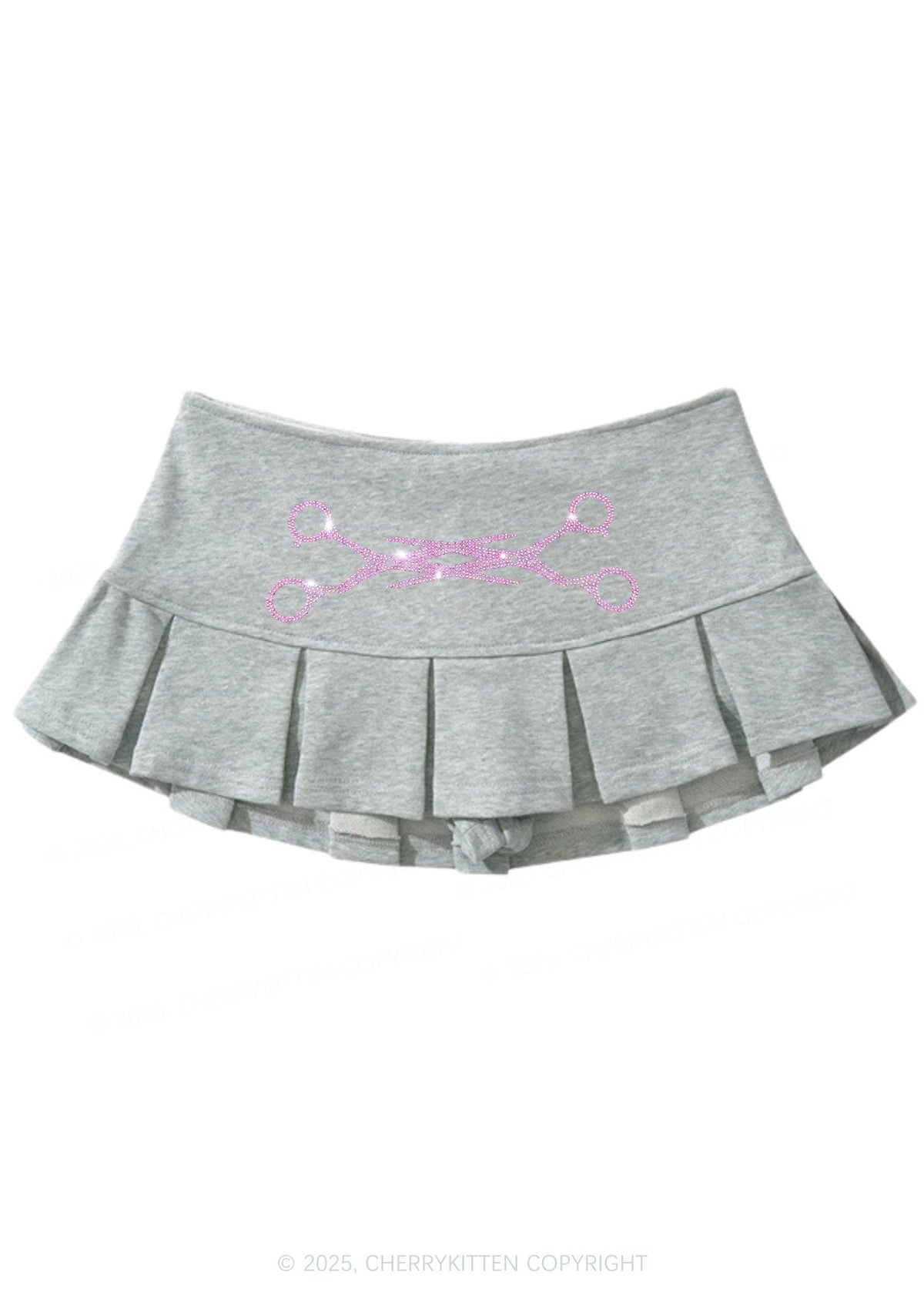 Rhinestone Pink Scissor Pride Y2K Mini Pleated Skirts Cherrykitten