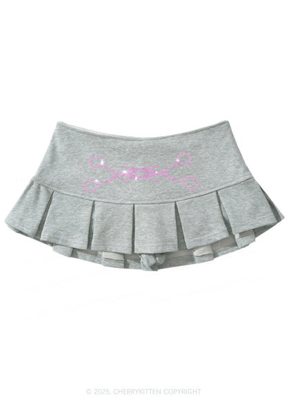 Rhinestone Pink Scissor Pride Y2K Mini Pleated Skirts Cherrykitten