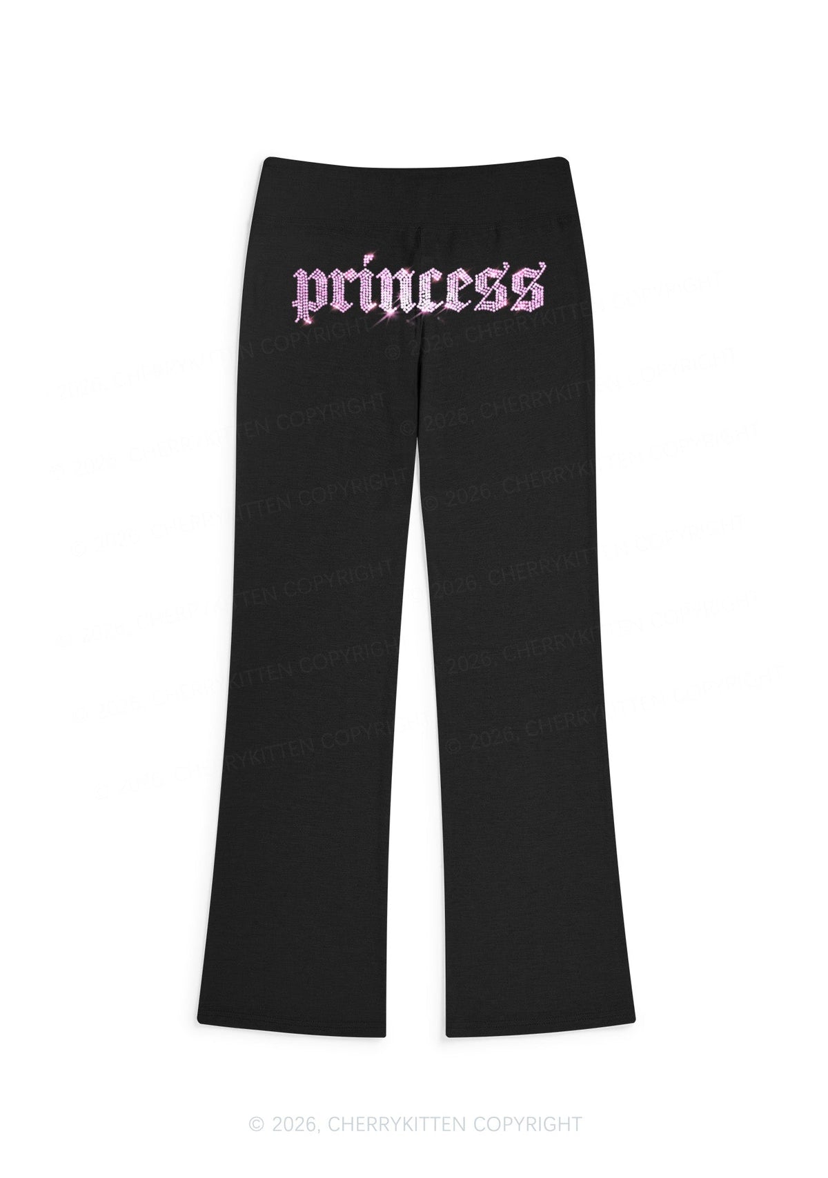 Rhinestone Princess Y2K Low Rise Drawstring Flare Pants Cherrykitten
