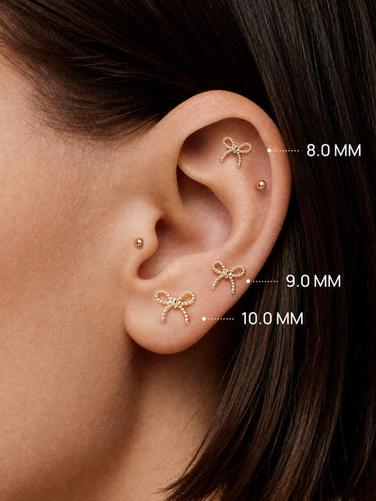 KOSINER 14K Solid Gold Elegant Textured Bowknot Flat Back Stud