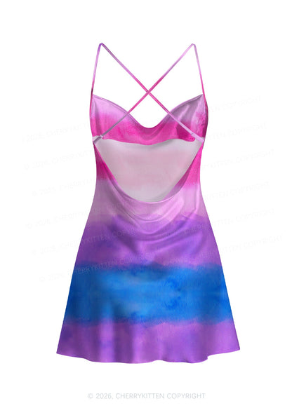 Bisexual Pride Y2K Print Satin Cowl Neck Slip Dress Cherrykitten