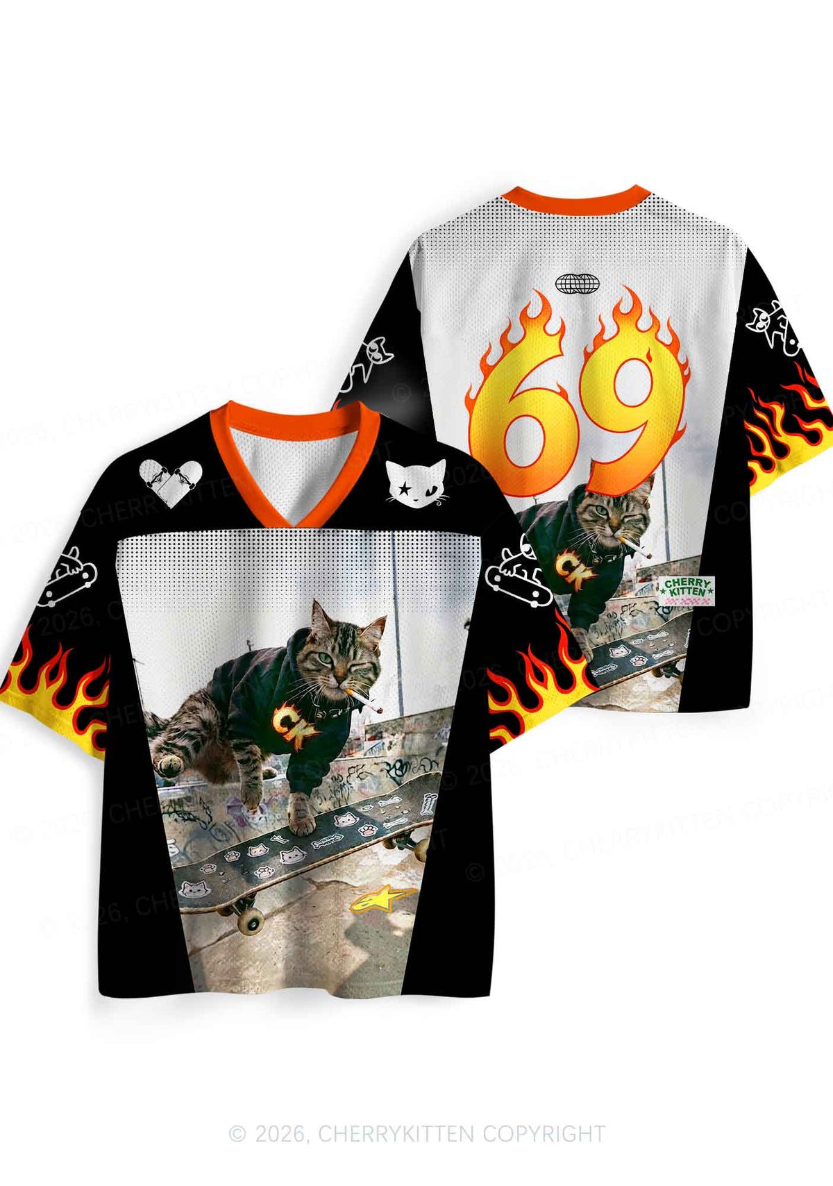 Smoking CK Cat Skateboard Y2K Sport Jersey Shirts Cherrykitten