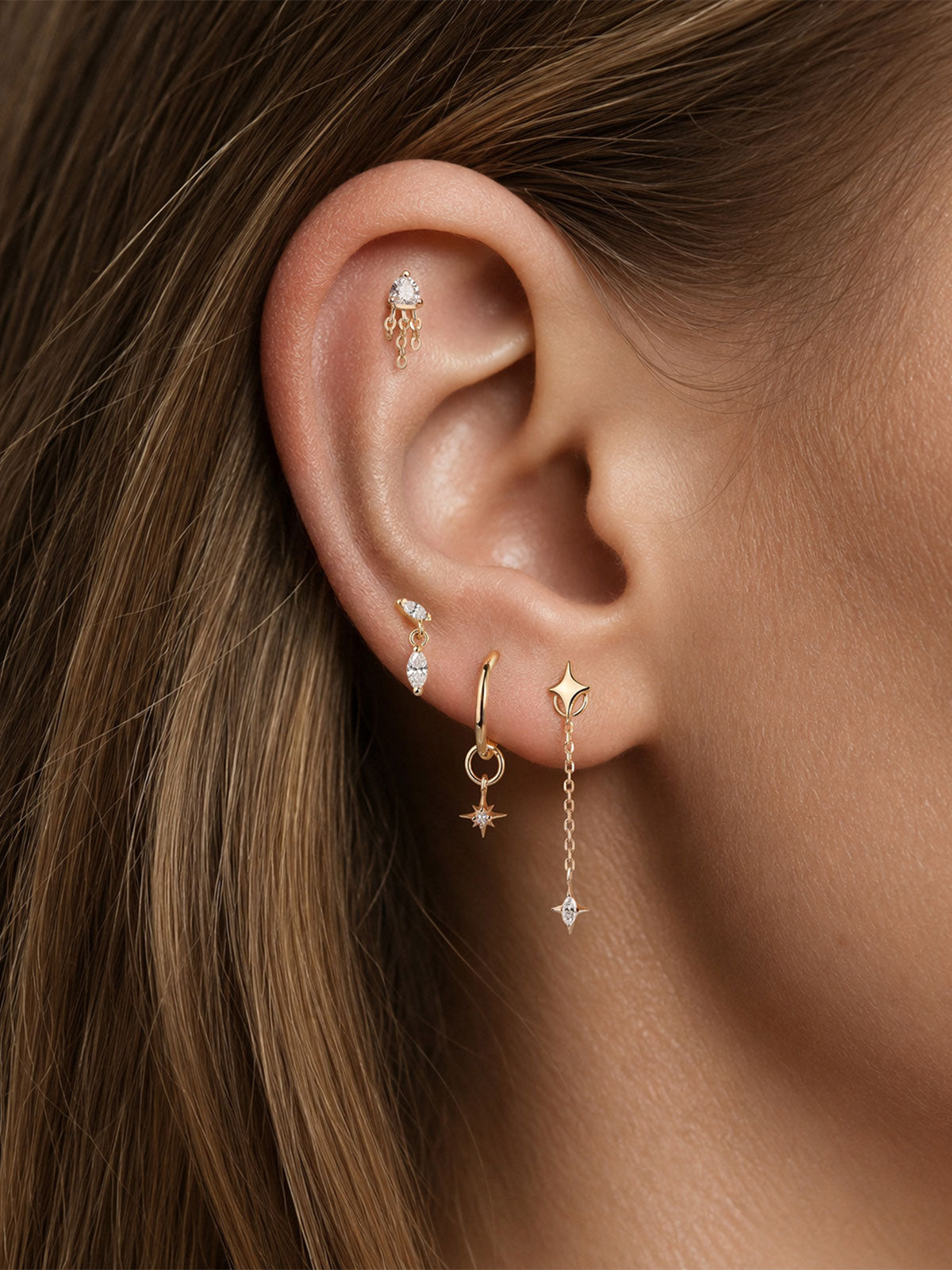 KOSINER 14K Solid Gold Marquise Lab-Grown Diamond Dangle Flat Back Stud