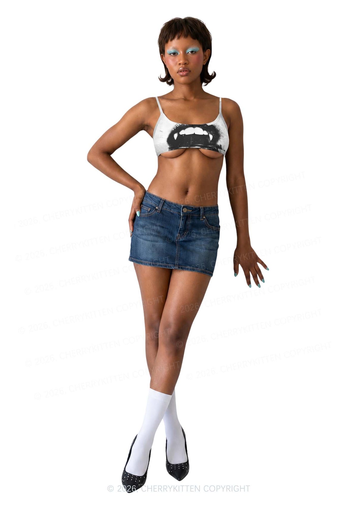 Halloween Vampire Lips Y2K Print Super Crop Cami Cherrykitten