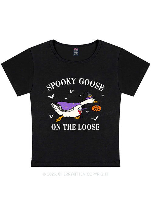 Halloween Spooky Goose On Loose Y2K Baby Tee Cherrykitten
