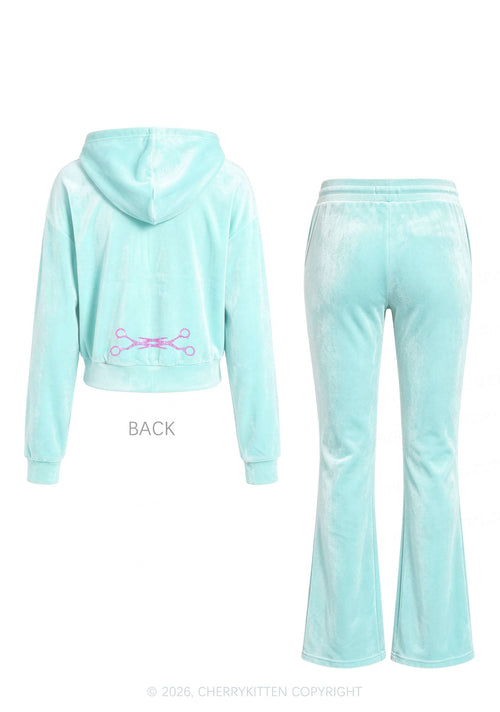 Rhinestone Pink Scissor Pride Y2K Velvet Tracksuit Set Cherrykitten