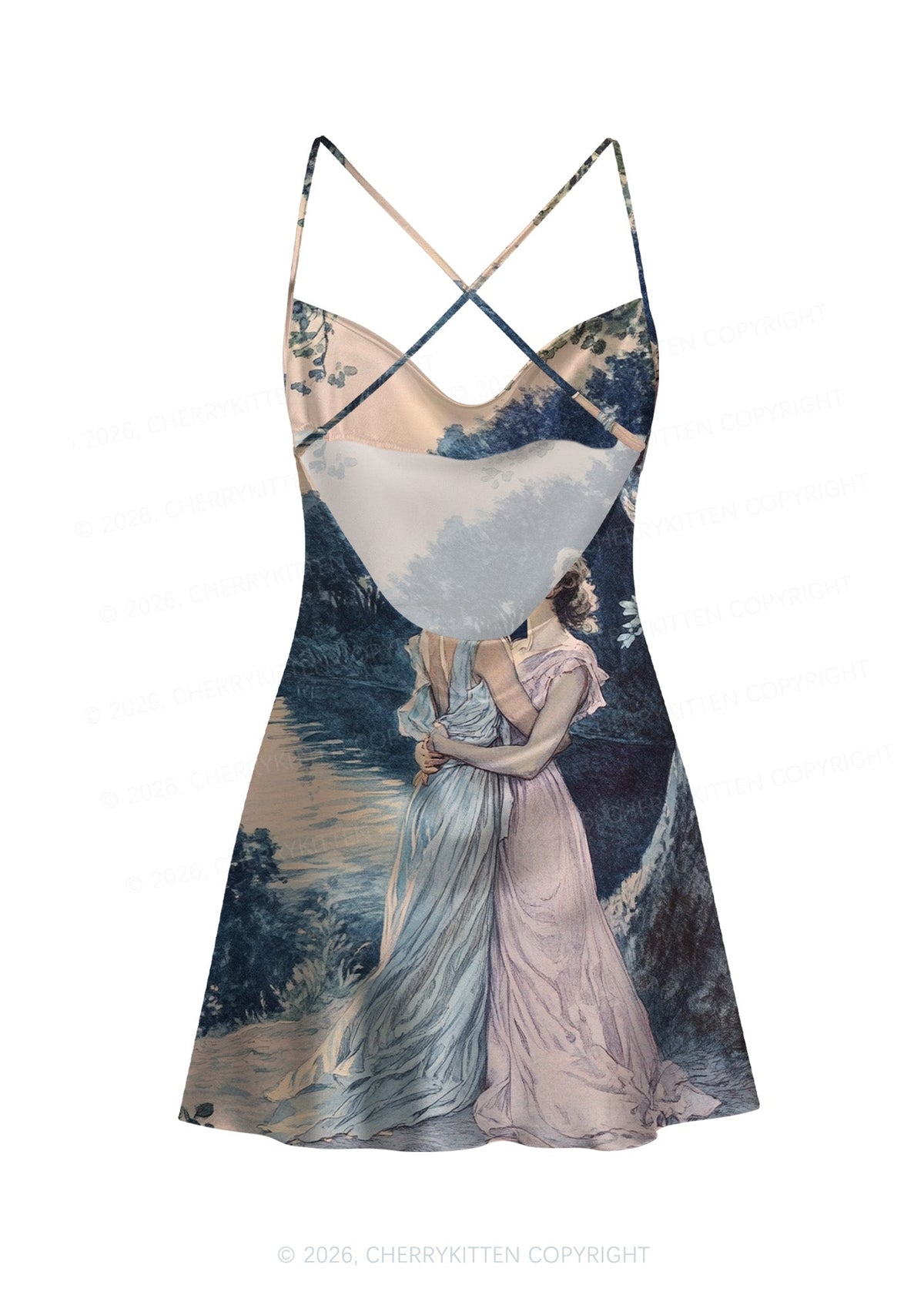 Best Friends Pride Y2K Print Satin Cowl Neck Slip Dress Cherrykitten