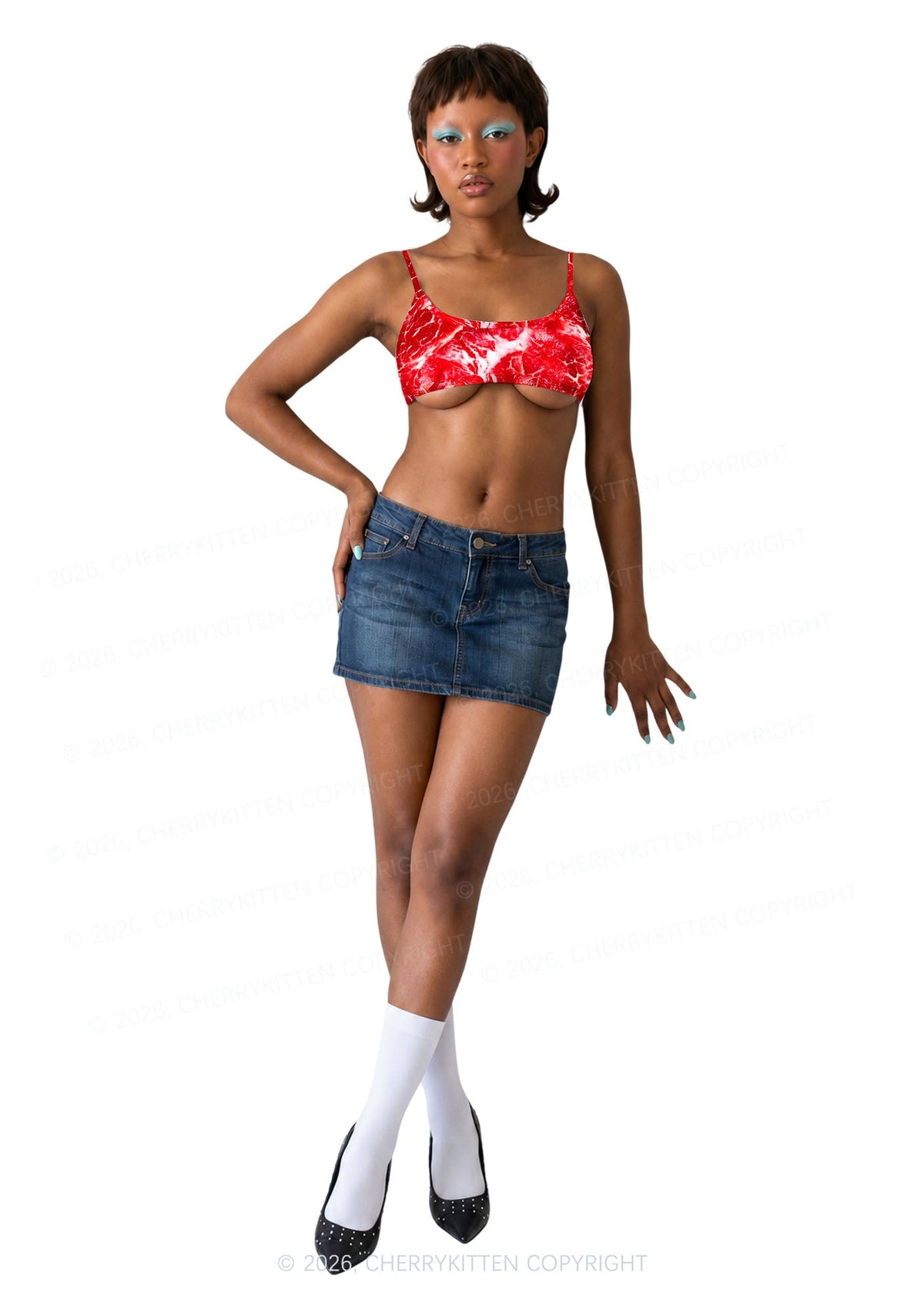 Beef Steak Texture Y2K Print Super Crop Cami Cherrykitten
