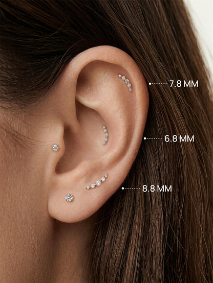 KOSINER 14K Solid Gold Delicate Pave Crescent Flat Back Stud
