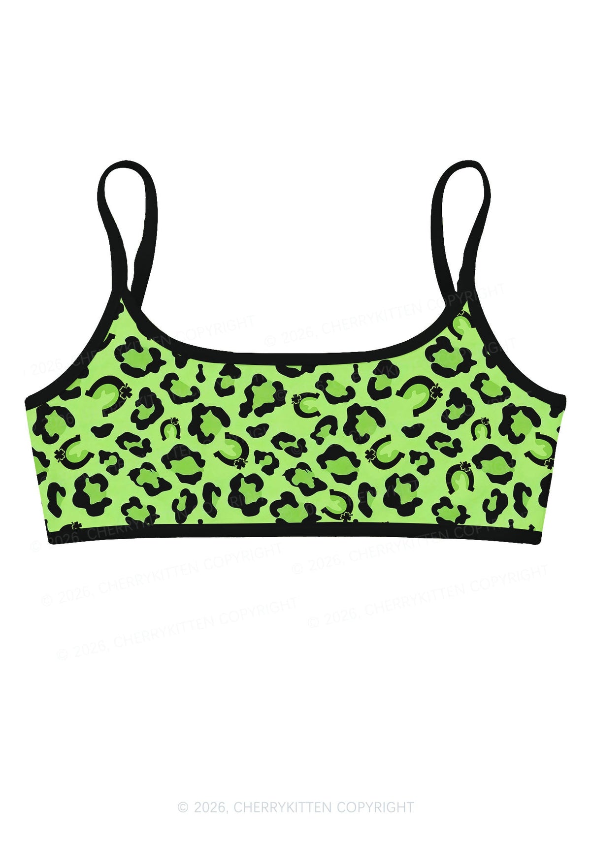 Fluorescent Green Leopard St Patricks Y2K Print Super Crop Cami Cherrykitten