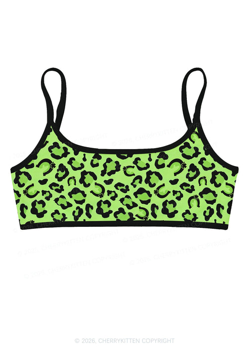 Fluorescent Green Leopard St Patricks Y2K Print Super Crop Cami Cherrykitten
