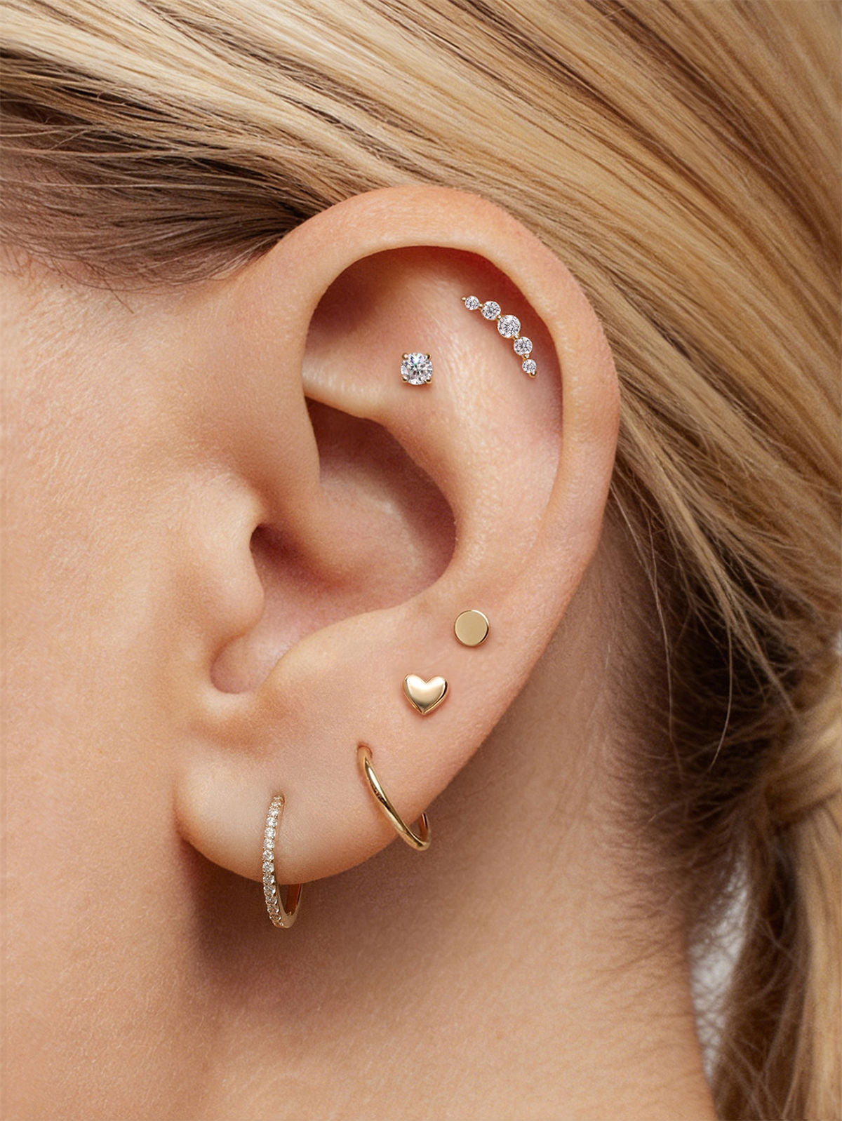 KOSINER 14K Solid Gold Dainty SweetHeart Flat Back Stud
